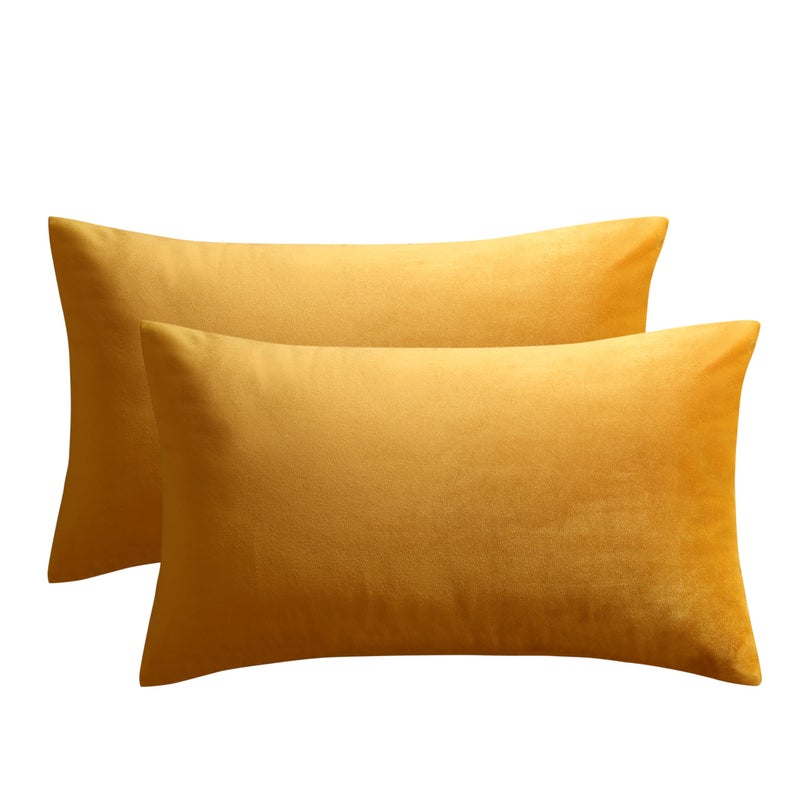 JUSPURBET Gold 16x24 inch Pillow Cover Set of 2 Soft Decorative Lumbar Velvet Throw Pillow Cases for Couch Bed Sofa Zippered Closure Luxurious Velvet Fabric Machine Washable Home Decor - Image 1